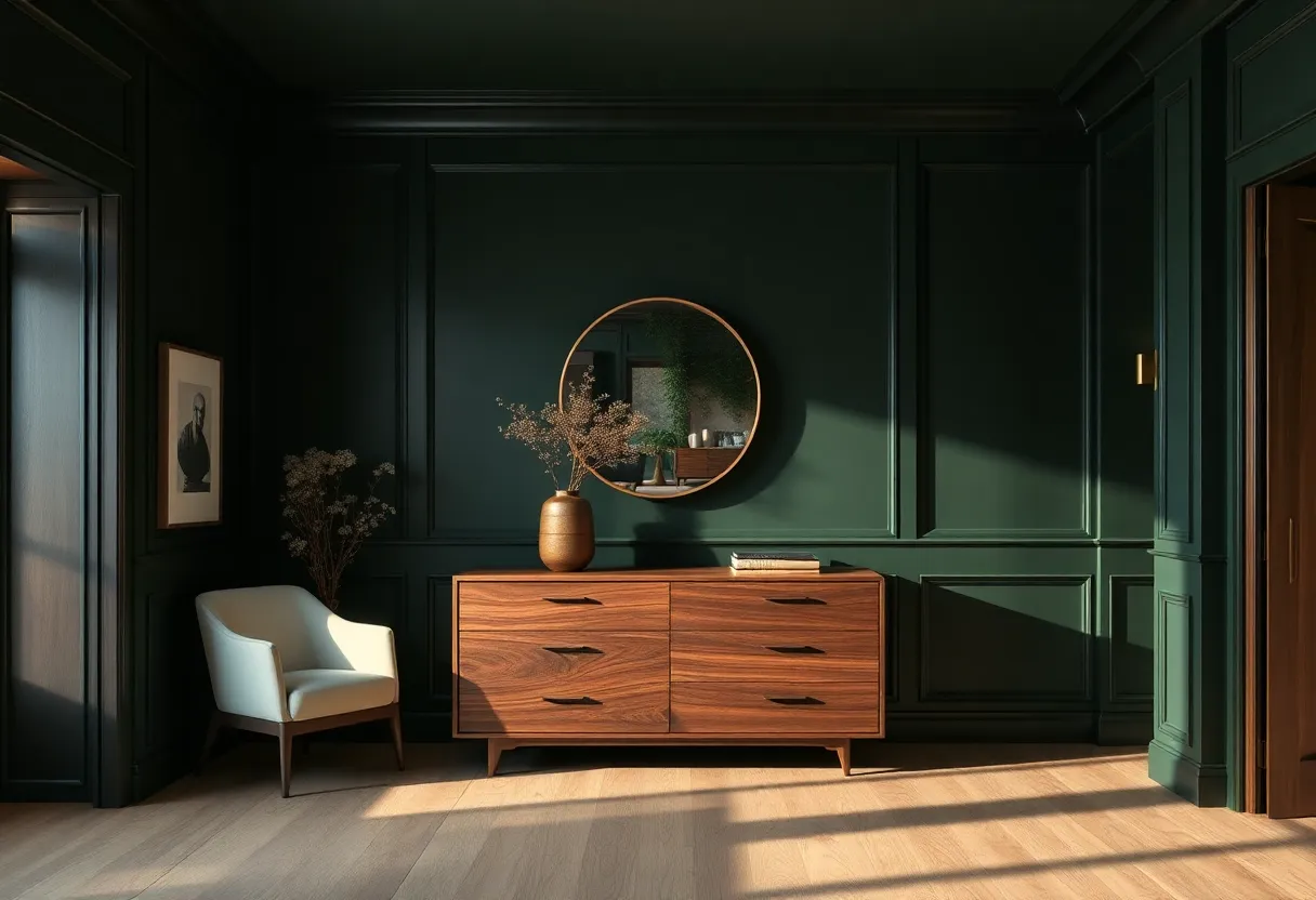 A walnut dresser with hand-fitted joinery, settled into place.